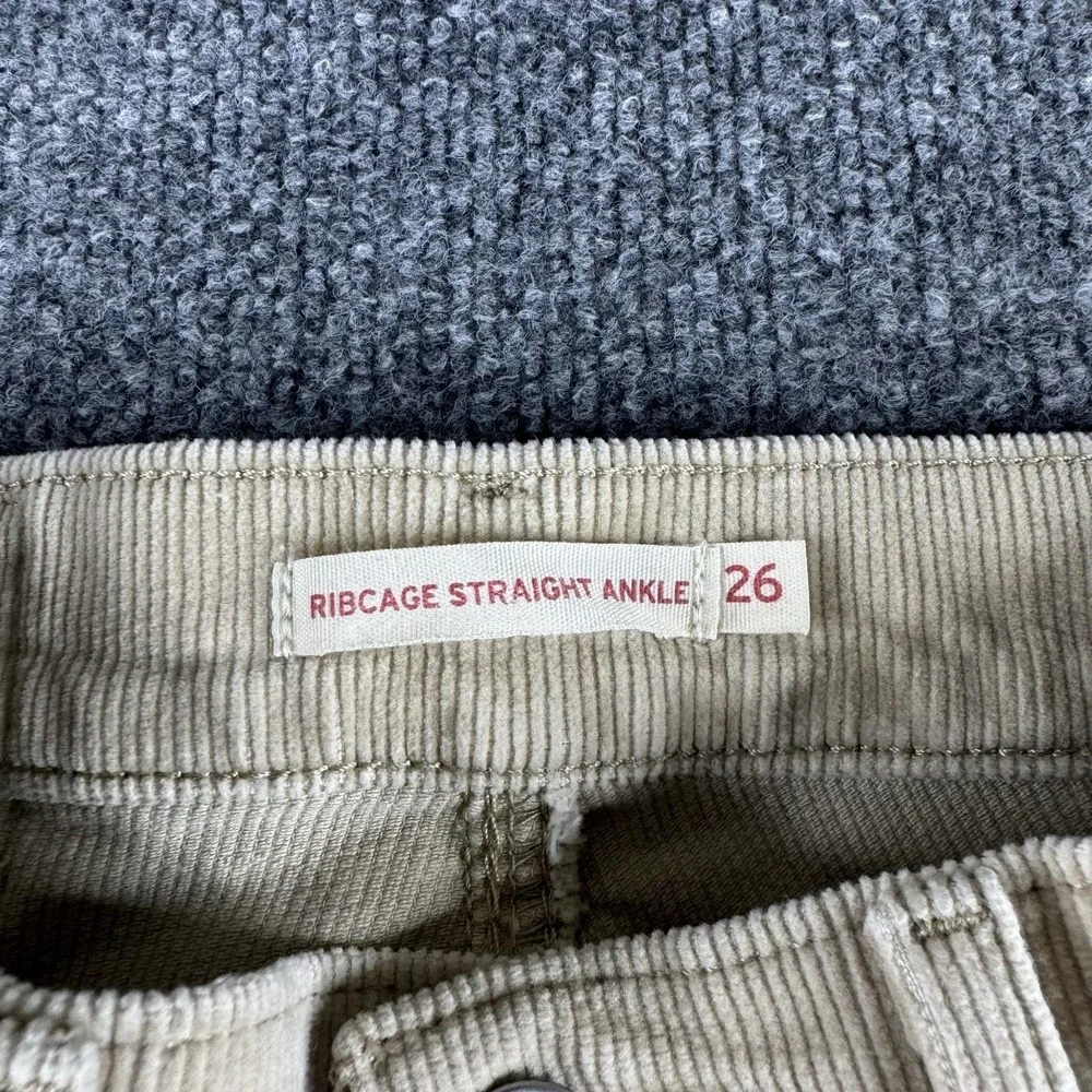 Levis Ribcage Straight Ankle Pants Womens 26 Beige Corduroy Pockets Fall